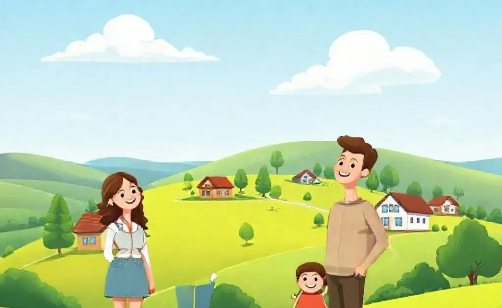 A family exploring housing options in Silang with a scenic backdrop.