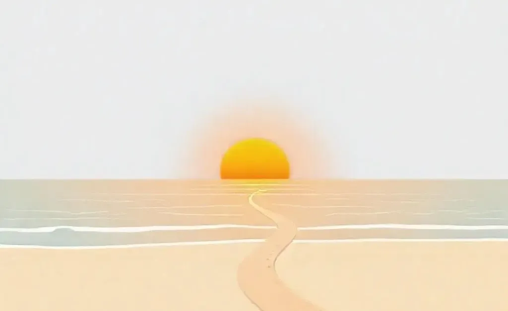 A calm beach landscape with a financial journey trail