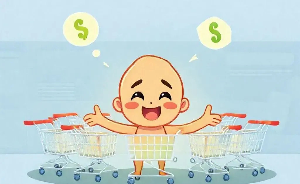 A character realizing they need to budget better amidst shopping carts