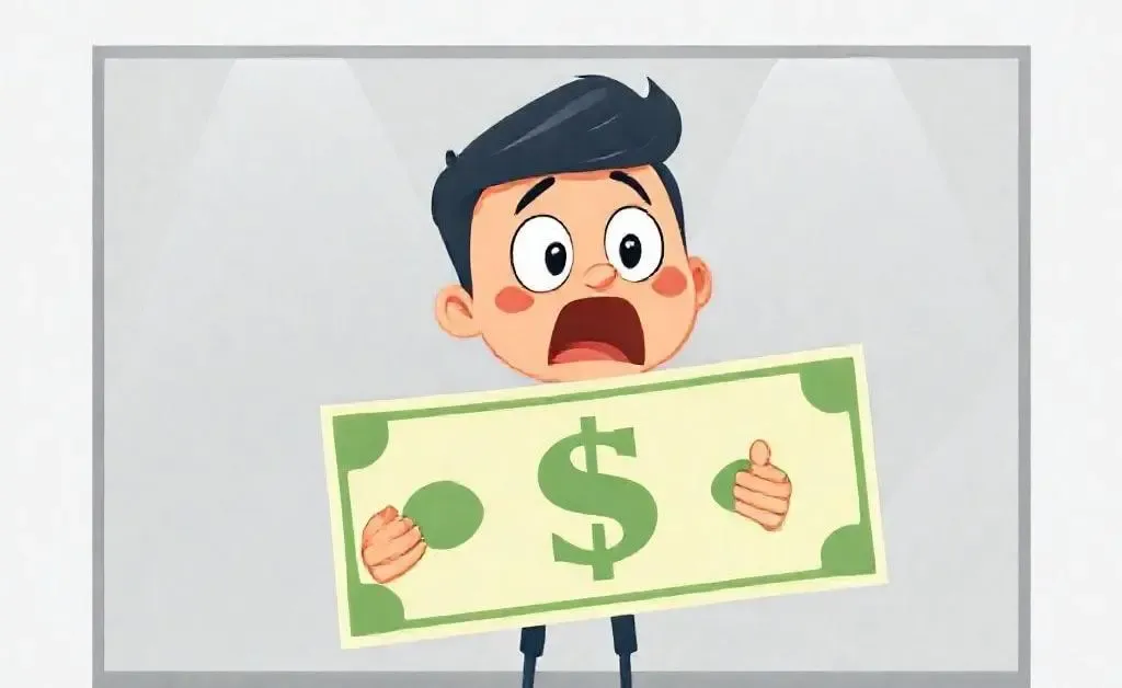 A cartoon character overwhelmed by a giant bill