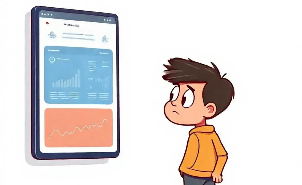 A cartoon person confused by a digital banking screen