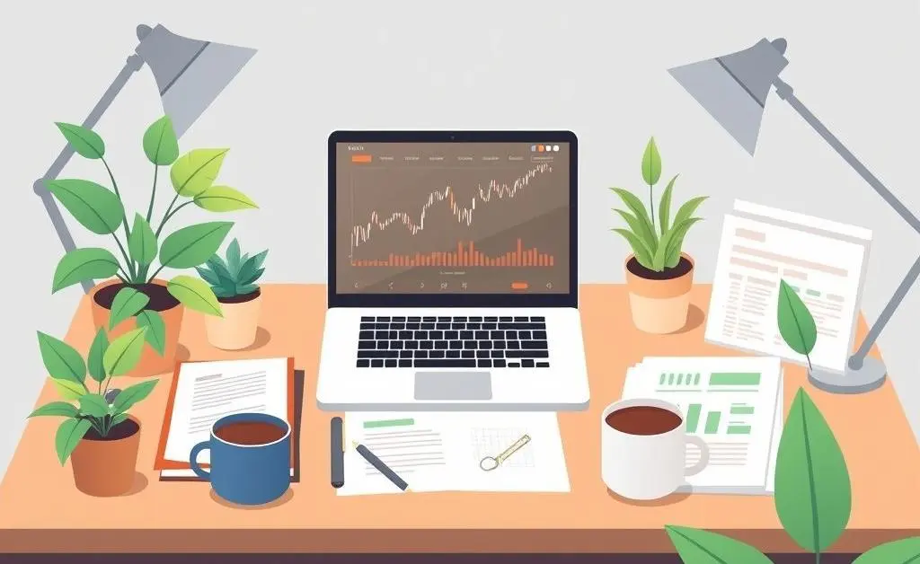A modern home office desk setup for financial planning.