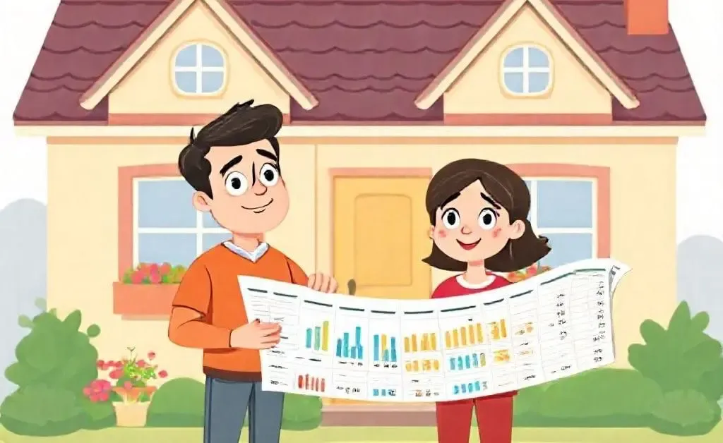 Couple contemplating a house purchase with financial documents
