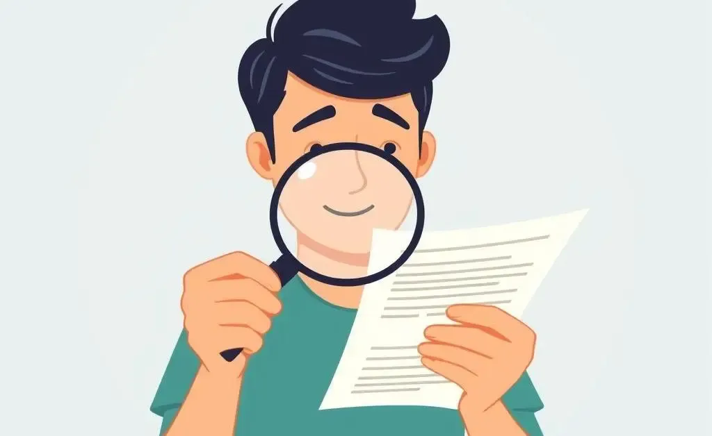 A person examining insurance documents with a magnifying glass