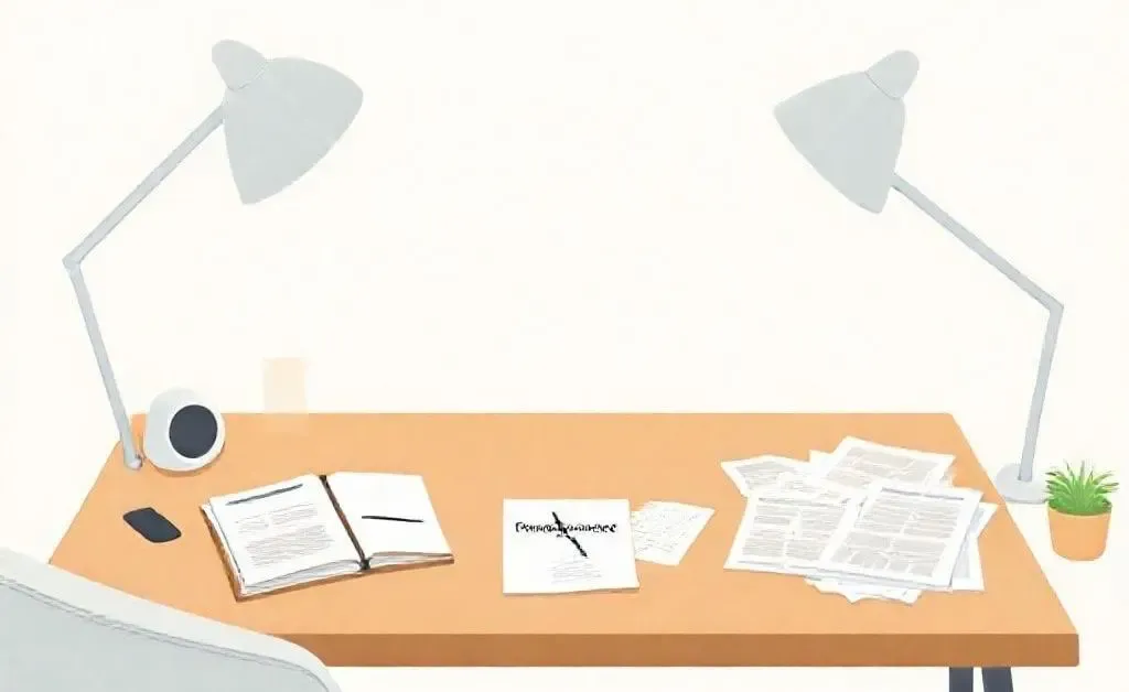 A cozy home desk with a financial peace planner and documents.