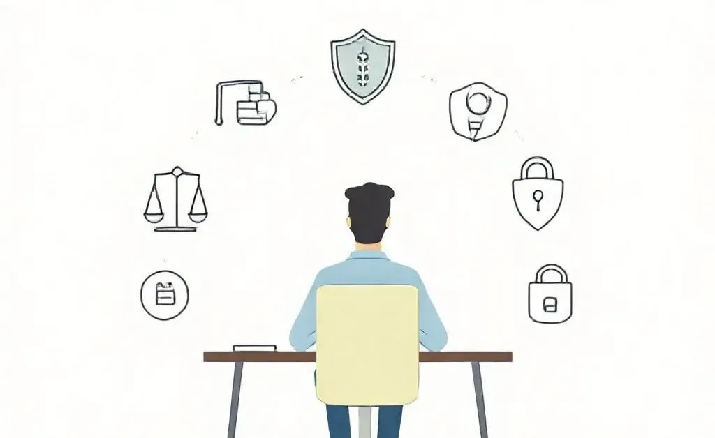 Illustration of financial protection symbols at a desk