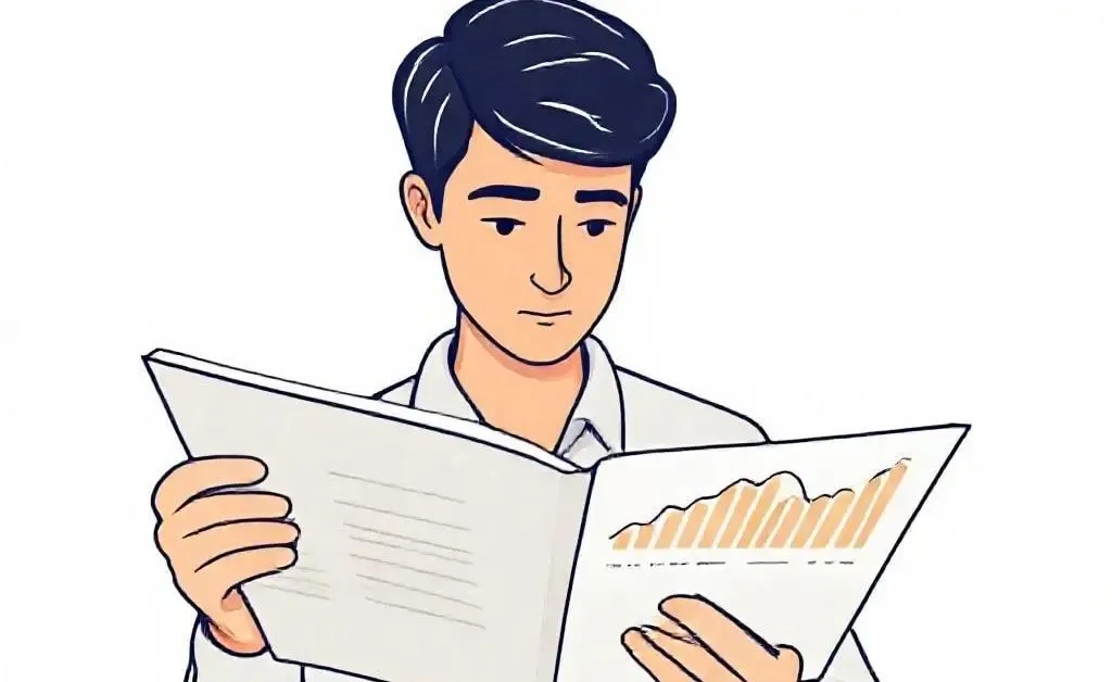 Person reading a strategy guide with a sales graph in the background