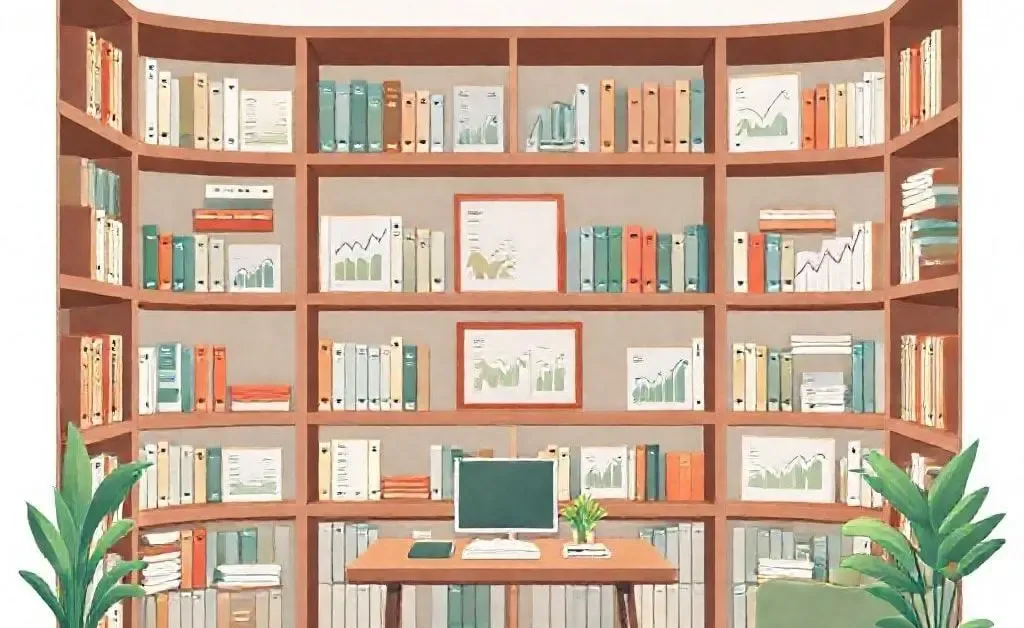 An office study with books and financial charts, symbolizing investment diversity.