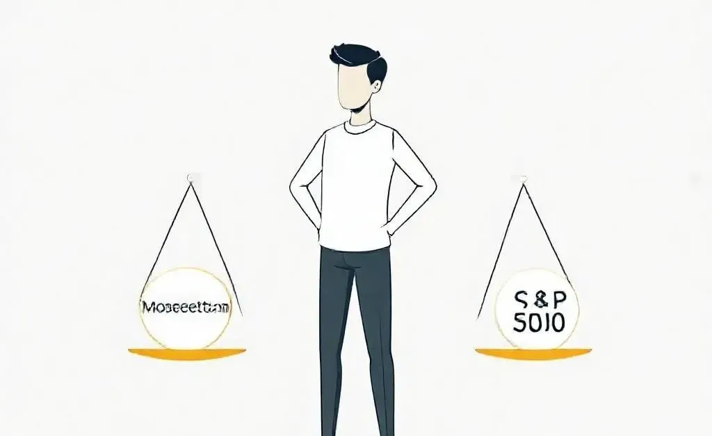 An illustration of a person comparing momentum investing and the S&P 500.