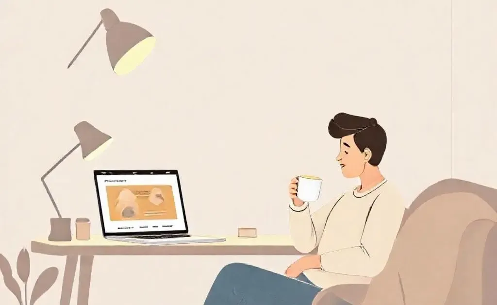 Person researching life insurance on a laptop in a warm home setting