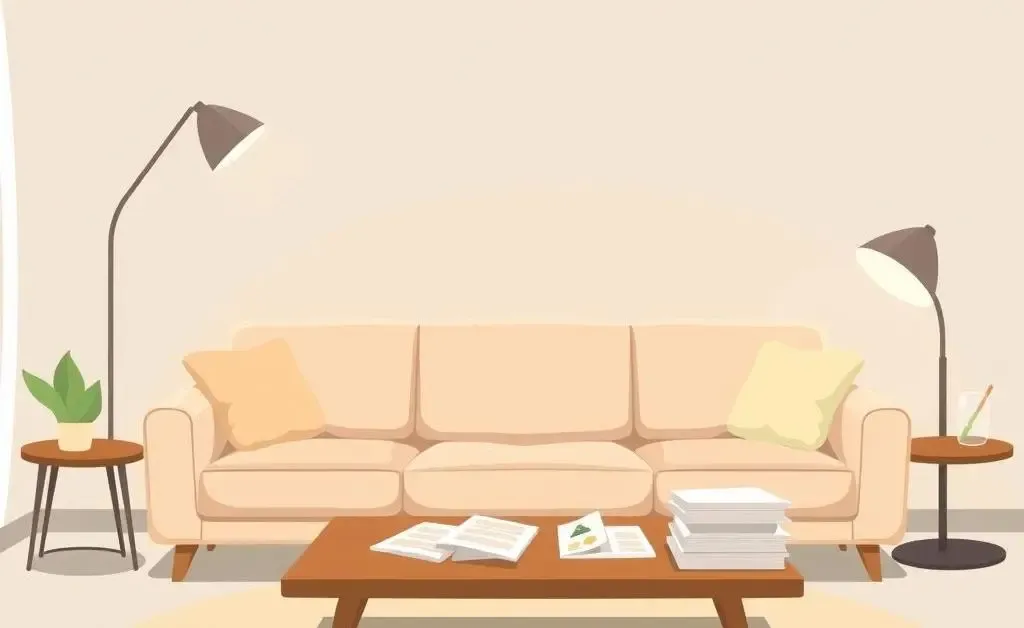 Person reviewing mortgage documents at a desk in a cozy living room.
