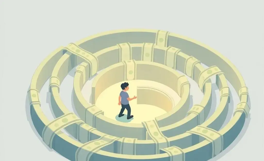Illustration of a person navigating a finance maze