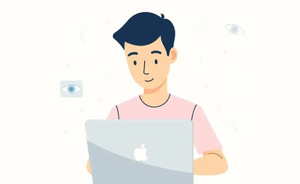 Person using a laptop with security symbols representing online safety