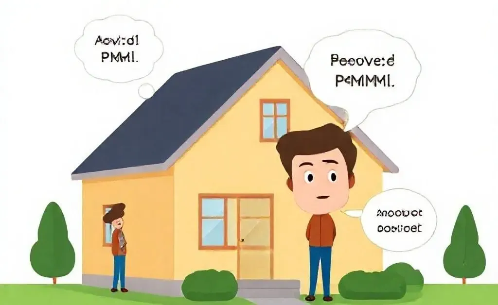 Illustration of a person thinking about avoiding PMI with a house in the background