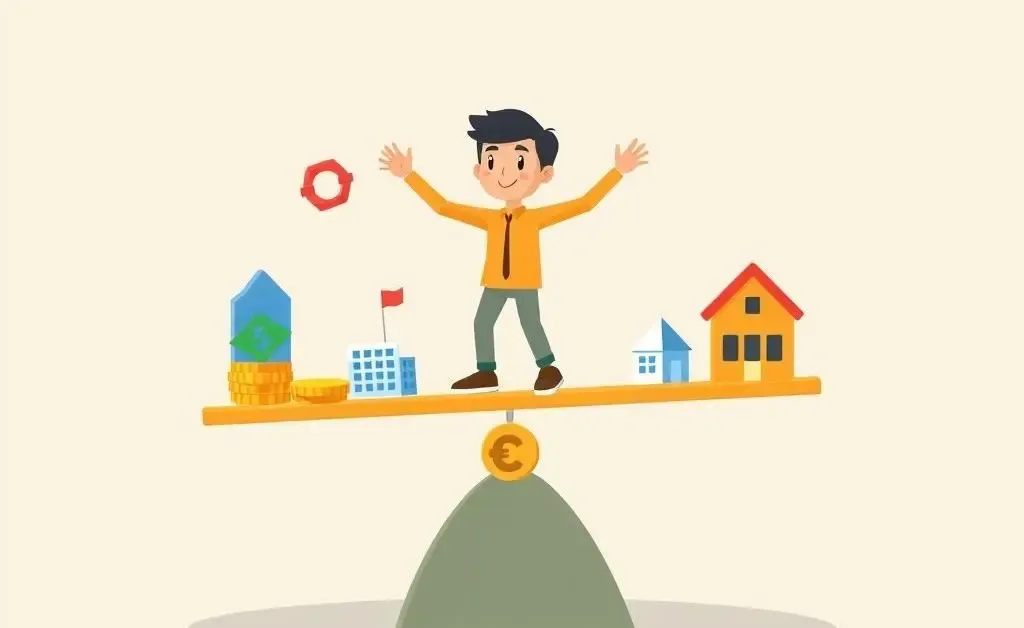 Cartoon-style image of a stock market bull and bear on a seesaw