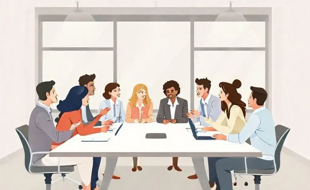 Illustration depicting a harmonious workplace meeting