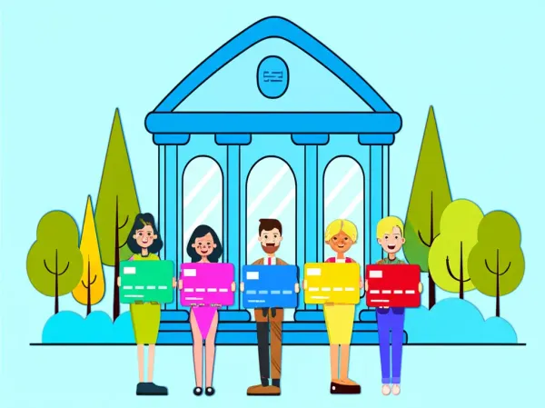 A friendly credit union building illustration