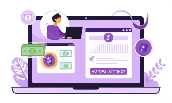 Person managing finances with autopay settings on a laptop