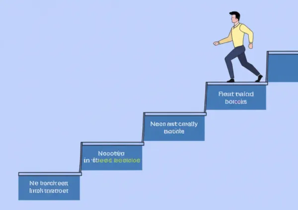 A cartoon illustration of stepping up through small habits