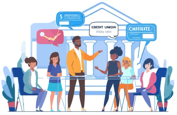People discussing financial options at a credit union