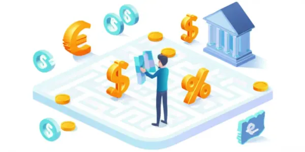 Person navigating a maze of loan options