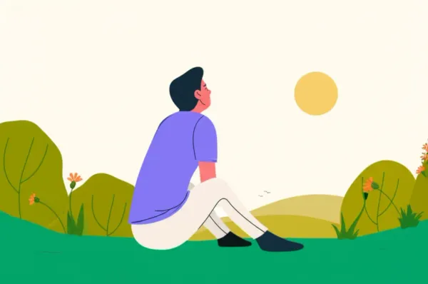 A person enjoying the peacefulness of nature, emphasizing simplicity.