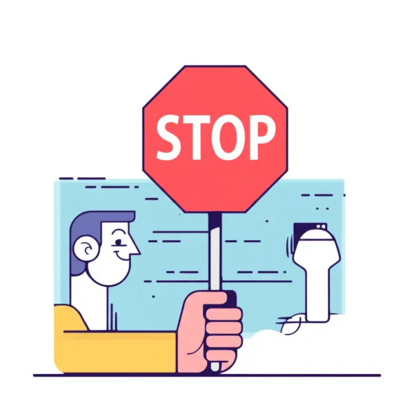 Person holding a stop sign to indicate saying no.