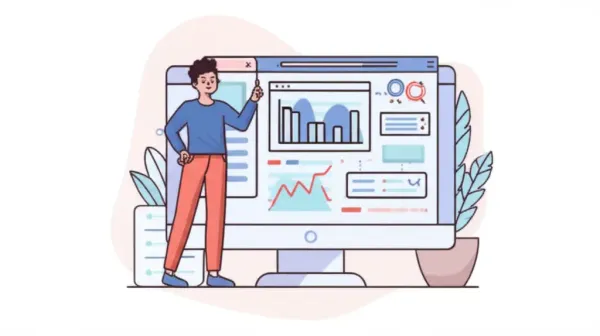 Illustration of a person using a financial dashboard