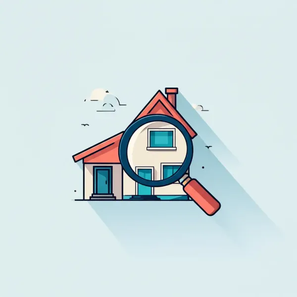 Cartoon-style house with magnifying glass
