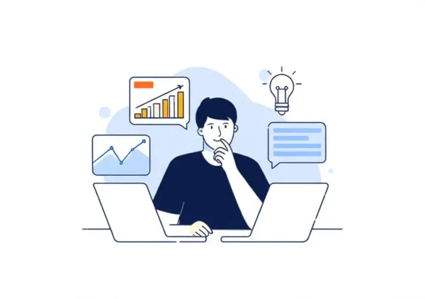 Person reviewing documents and having a lightbulb moment