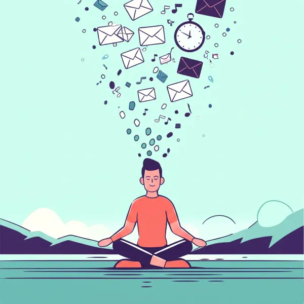 Person meditating with stress elements in the background
