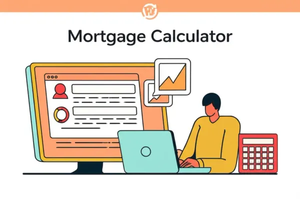Illustration of a person using a mortgage calculator