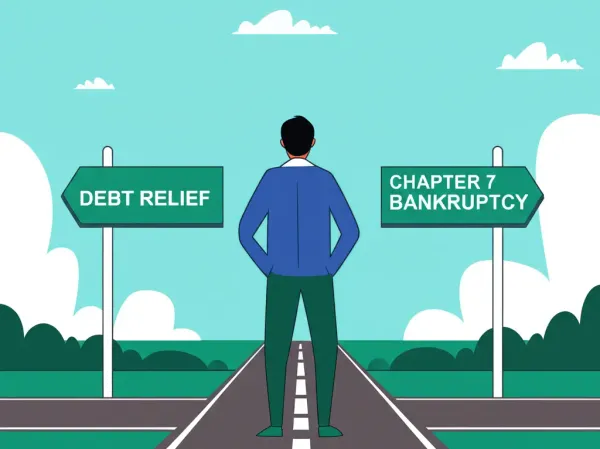 A person deciding between debt relief and Chapter 7 bankruptcy