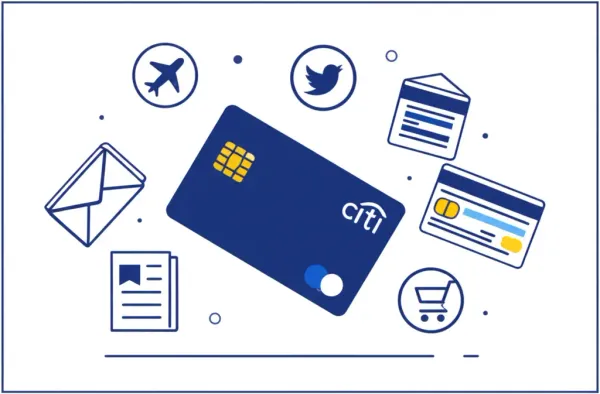 Illustration of a Citi credit card with rewards and perks