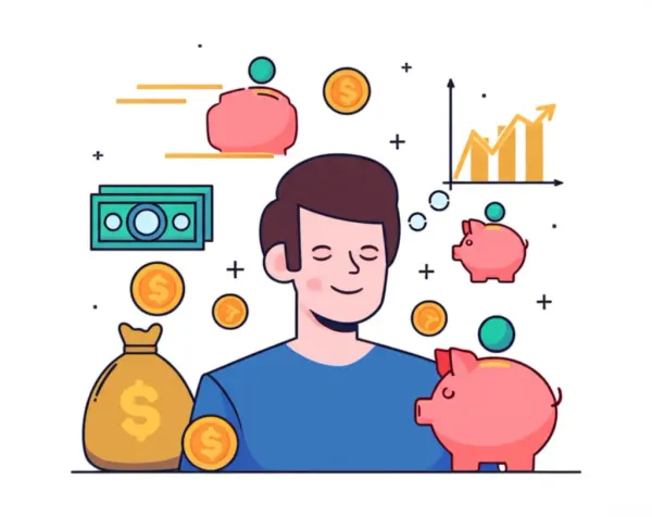 Person dreaming of financial success with money-related icons