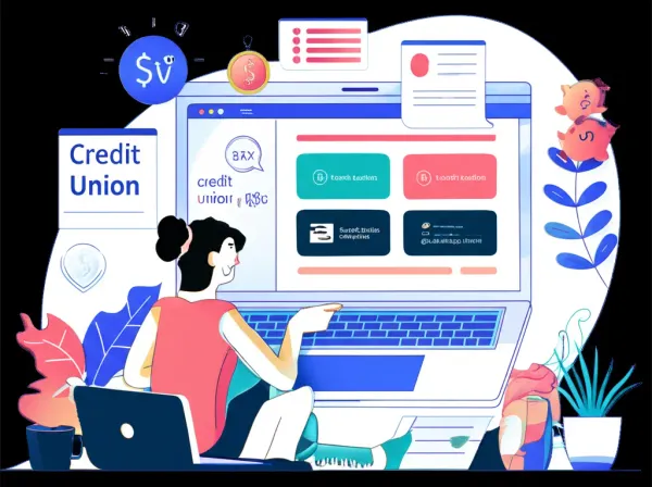 Person choosing between credit union options on a laptop