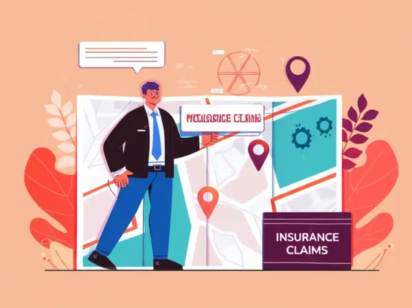 Cartoon of a person navigating an insurance claims map