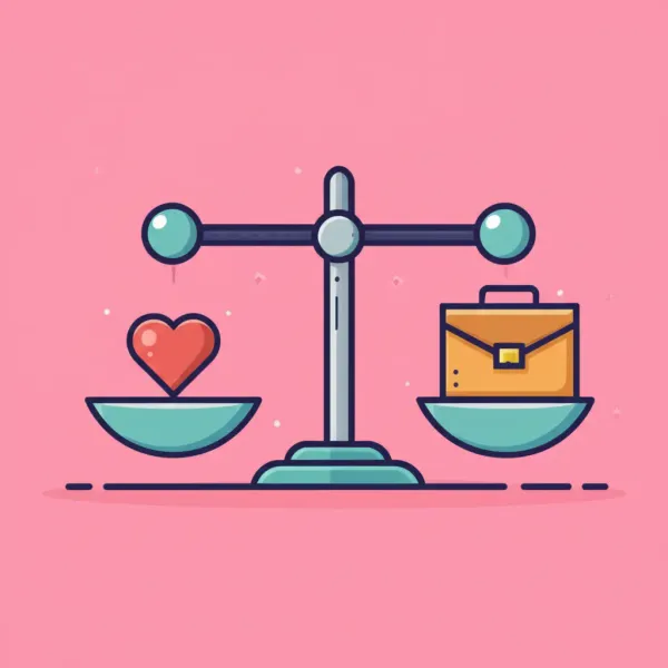 A scale balancing love and career symbolically