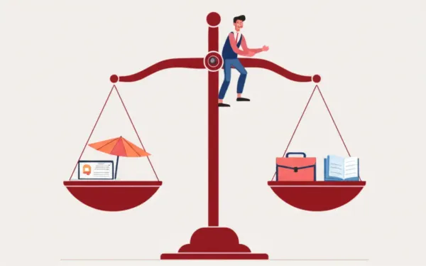 Professional balancing work and leisure on a scale