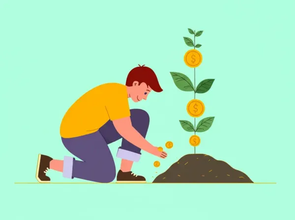 Illustration of a young person planting a money tree