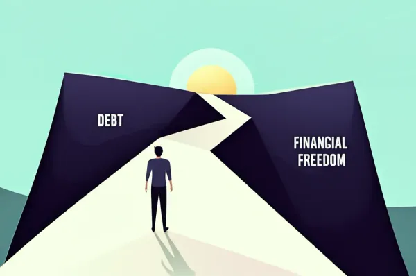 Person on a financial mountain looking towards financial freedom