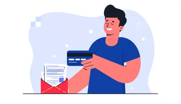 Person excitedly receiving a credit card offer in the mail