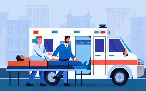 Paramedic assisting a patient into an ambulance