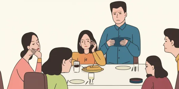 Illustration of a tense family dinner