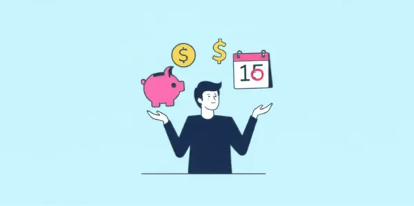 Person juggling financial symbols like dollar signs and a piggy bank