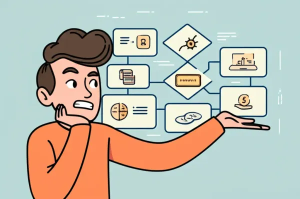 Person exploring a flowchart of financial products