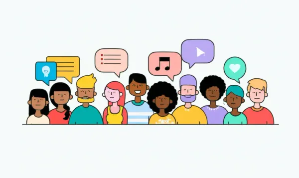 Illustration of people engaging in a lively conversation
