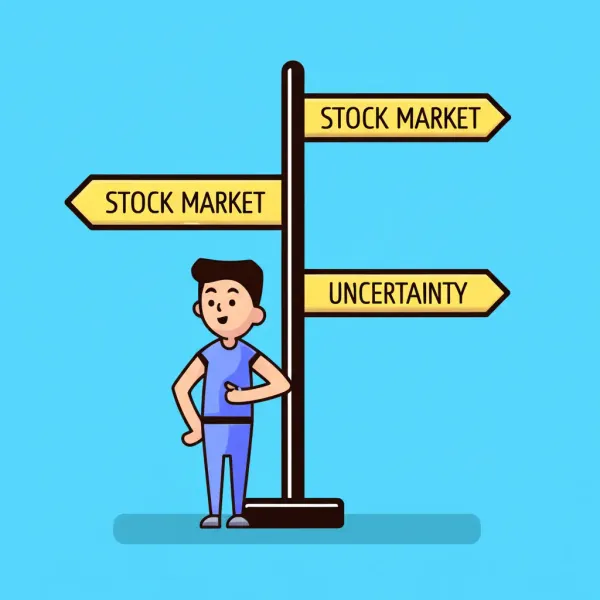 Person at a crossroads choosing between stock market and uncertainty