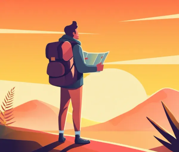 A solo traveler exploring a scenic landscape