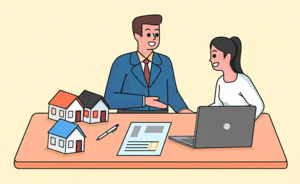 Person talking to a mortgage broker over a desk